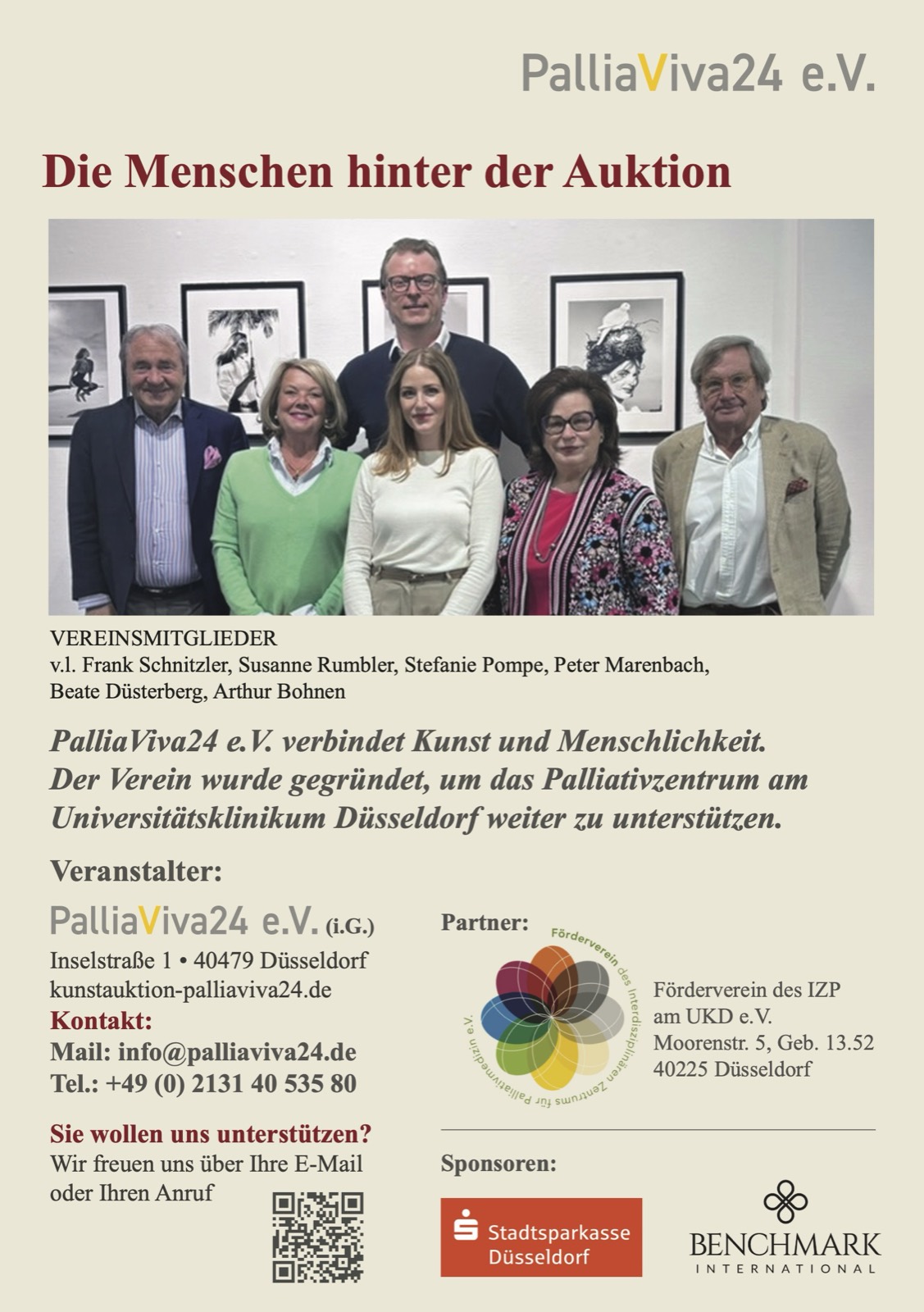 Flyer Seite 4 – Die Menschen hinter der Auktion: Vorstand, Veranstalter PalliaViva24 e.V., Partner und Sponsoren